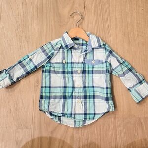 GAP Kids Plaid Button Down Shirt - Blue and Green 18M EUC